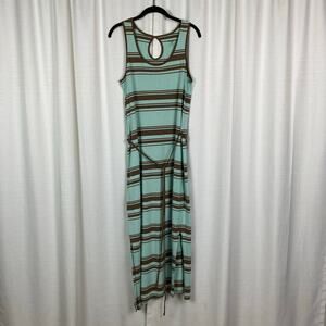Horny Toad Toad&Co. Teal Brown Stripe Keyhole Maxi Dress Sz.M